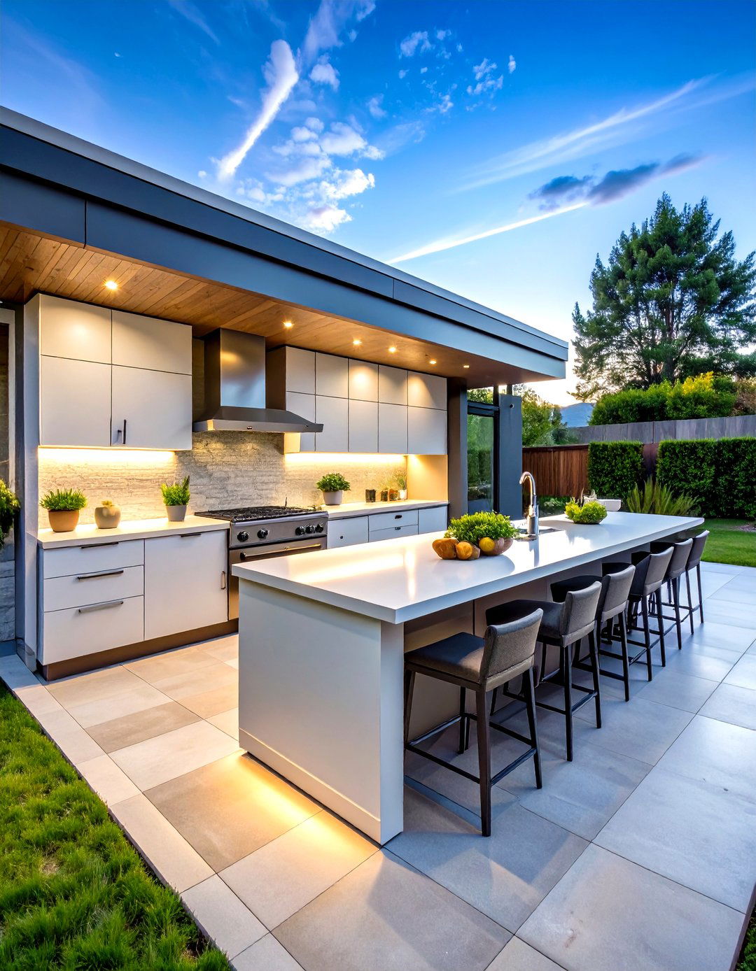 Linear Island Outdoor Kitchen with Streamlined Layout - 24 Outdoor Kitchen Designs