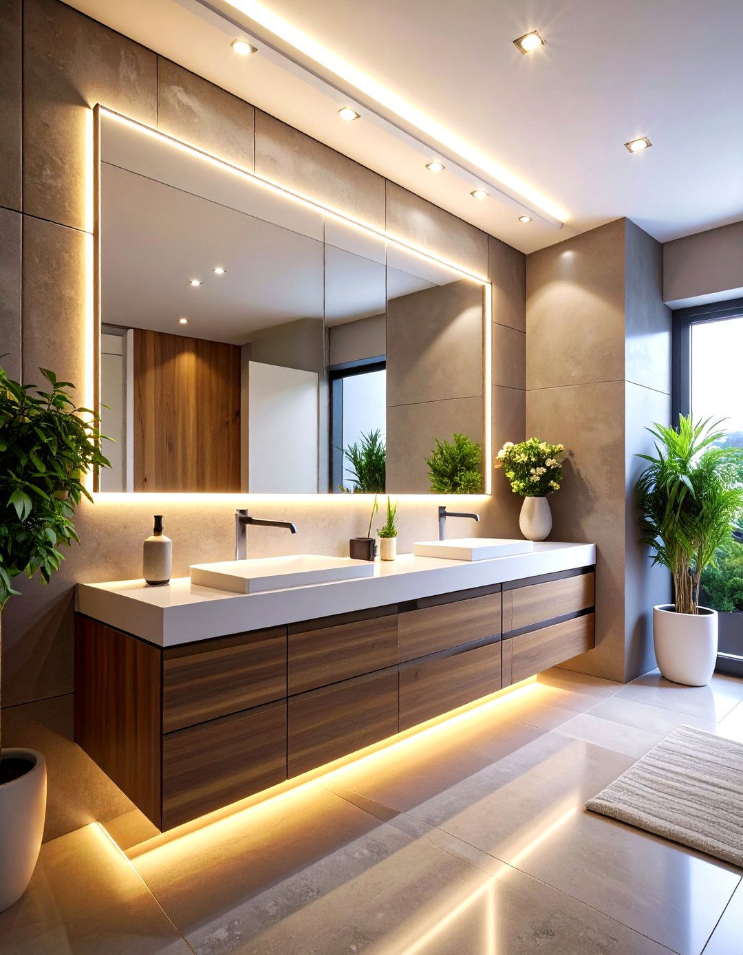Linear LED Strip Vanity Bar Above Mirror - 24 Small Bathroom Lighting Ideas
