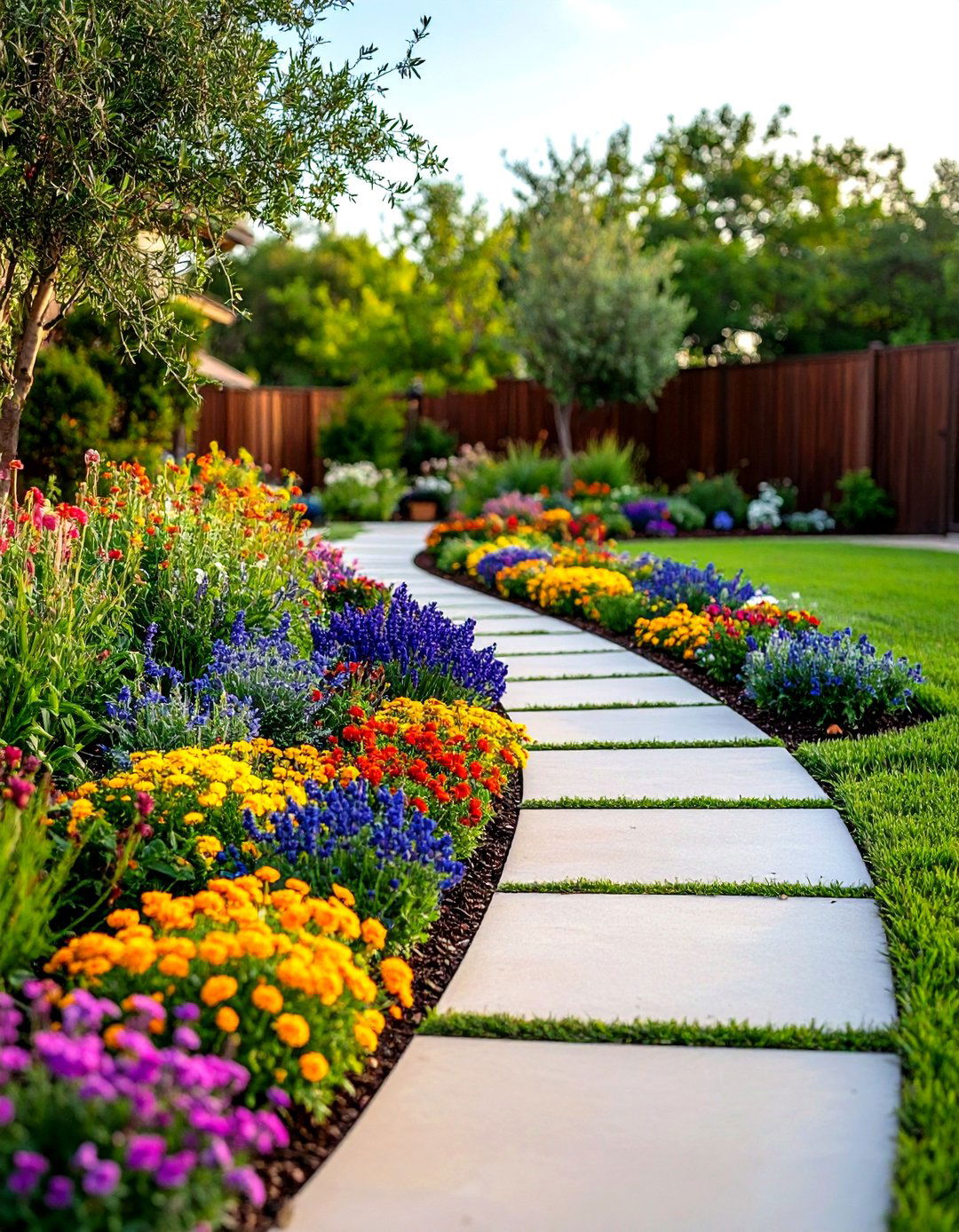 Linear Walkway Plantings Framework - 24 Front Yard Texas Flower Bed Ideas