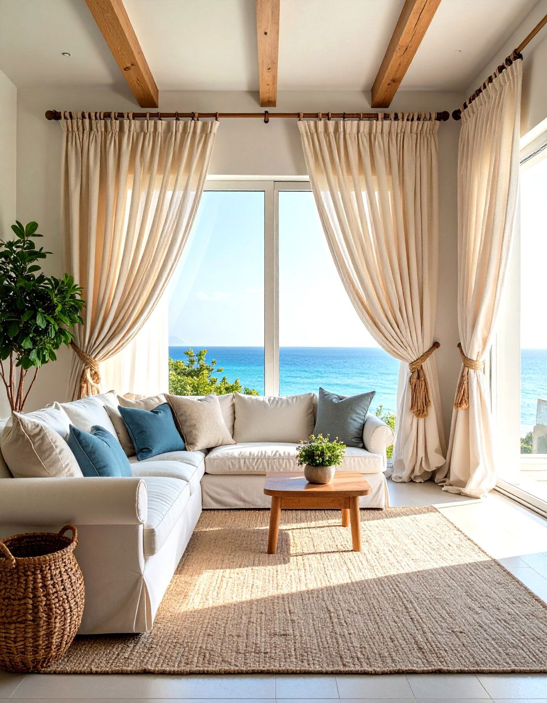 Linen Curtain Window Treatment - 24 Hamptons Living Room Ideas