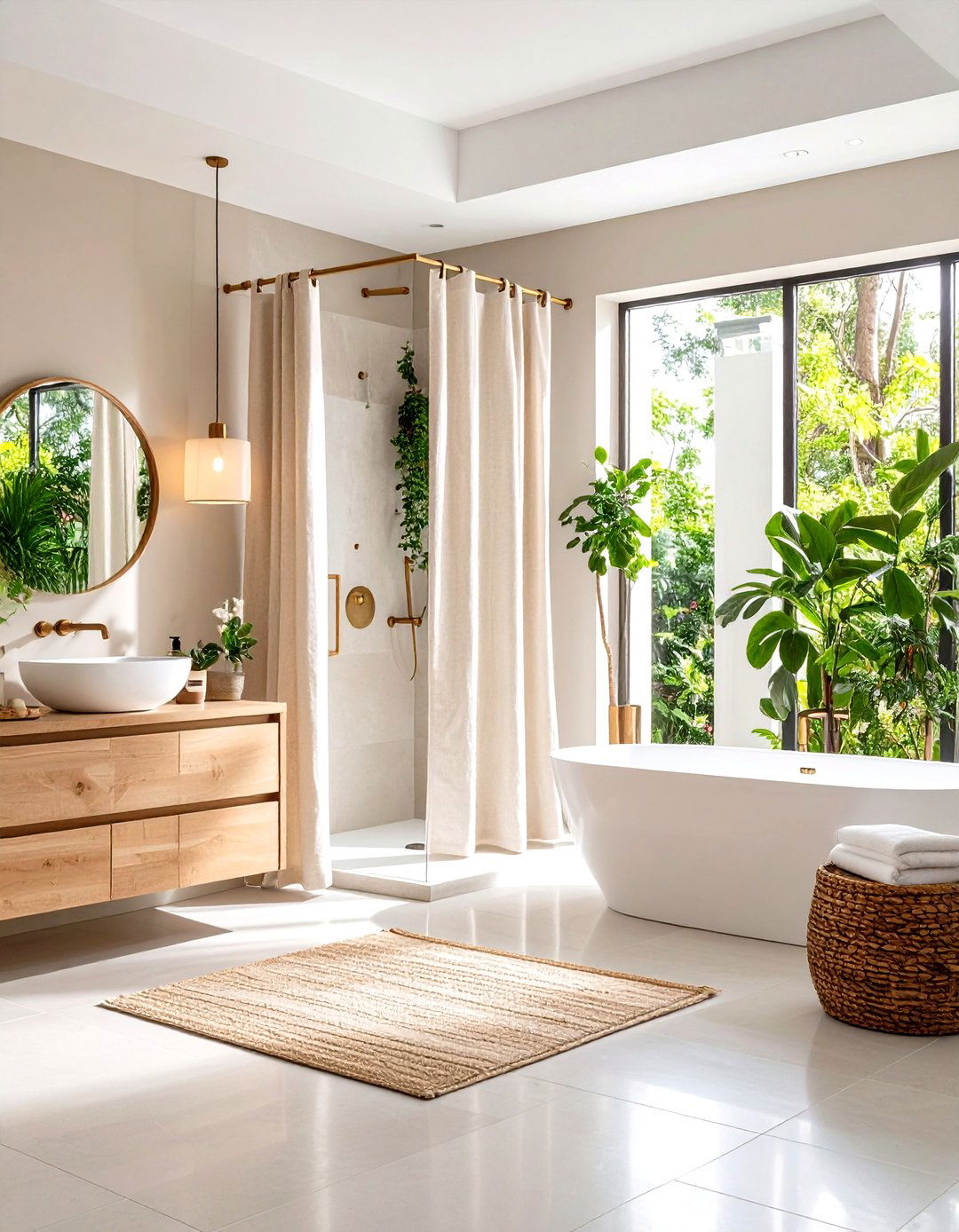 Linen Shower Curtains with Waterproof Liners - 24 bathroom curtain ideas