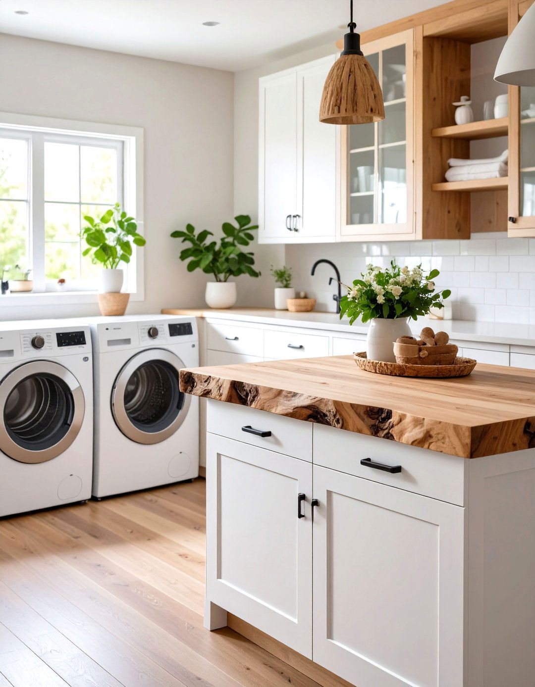 Live Edge Natural Wood Countertop - 24 Laundry Room Countertop Ideas