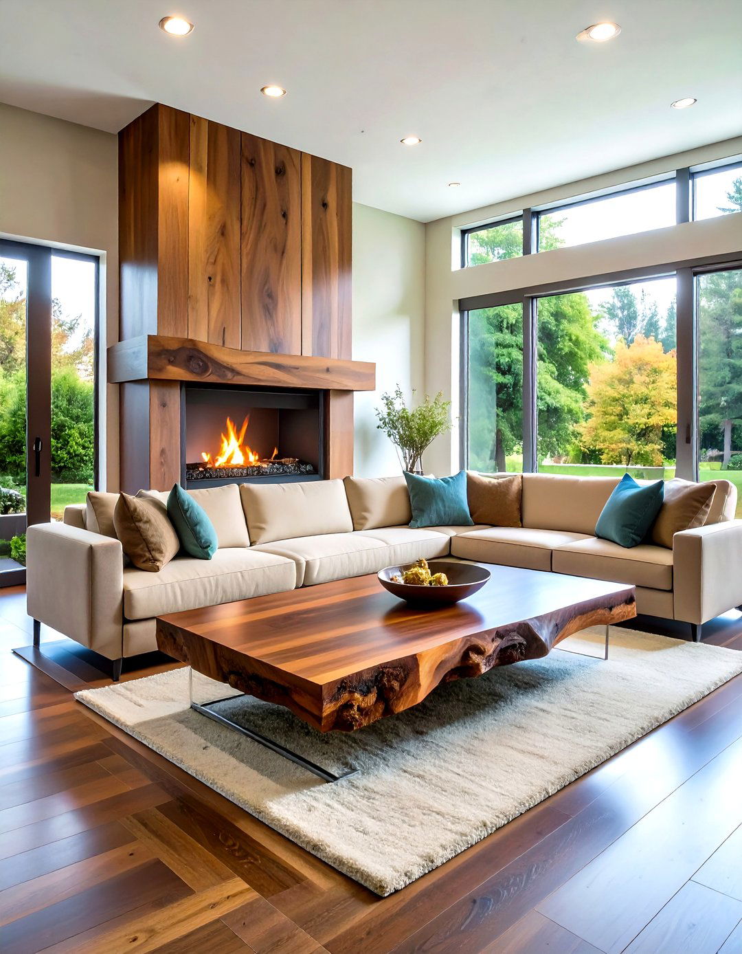 Live Edge Walnut Floating Mantel - 24 Wood Mantel Ideas