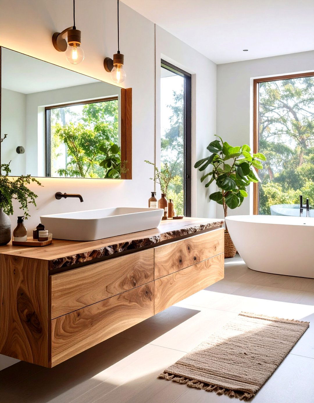 Live Edge Wood Countertops - 24 Rustic Bathroom Ideas