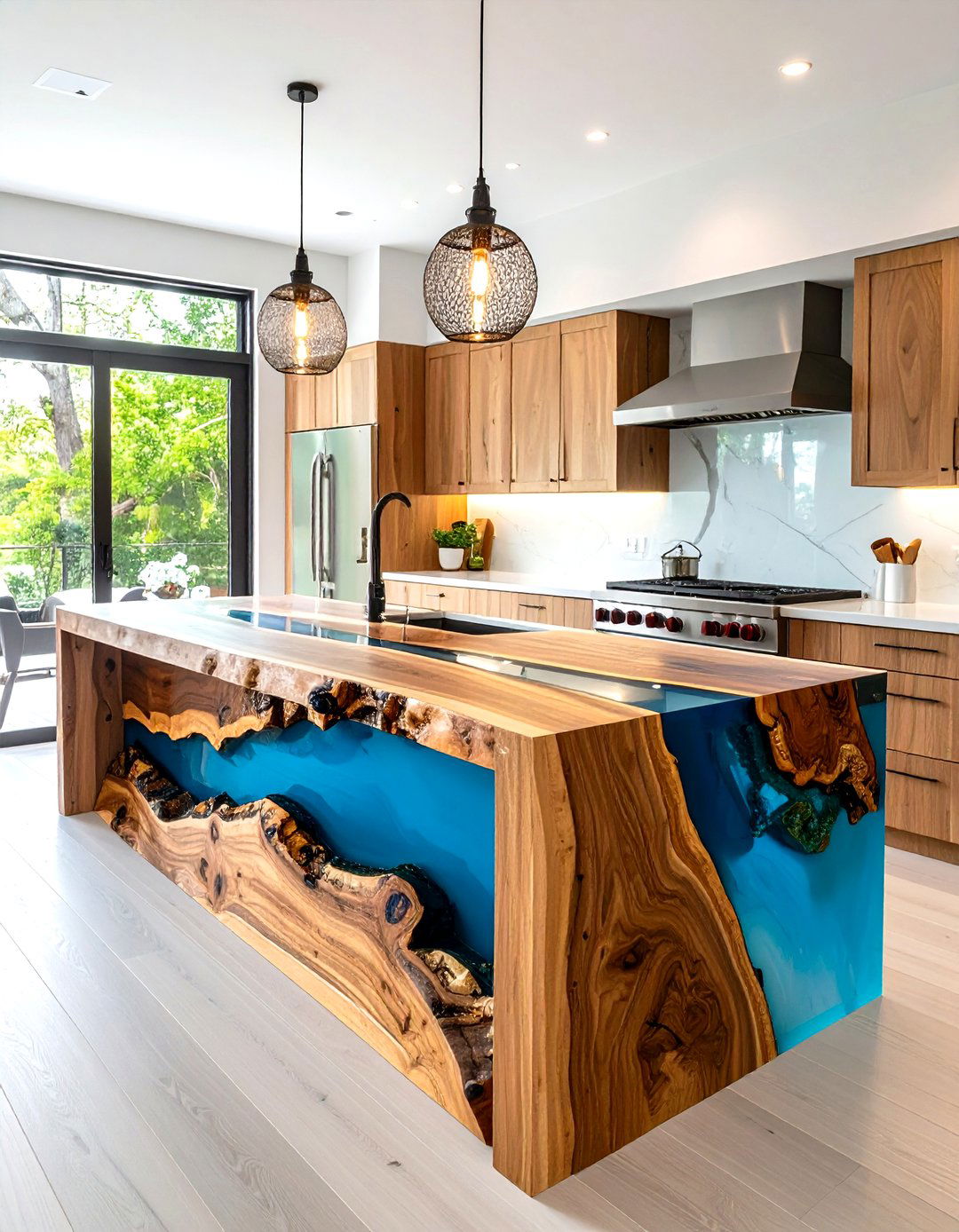 Live Edge Wood and Resin Waterfall Island - 24 Waterfall Kitchen Island Ideas