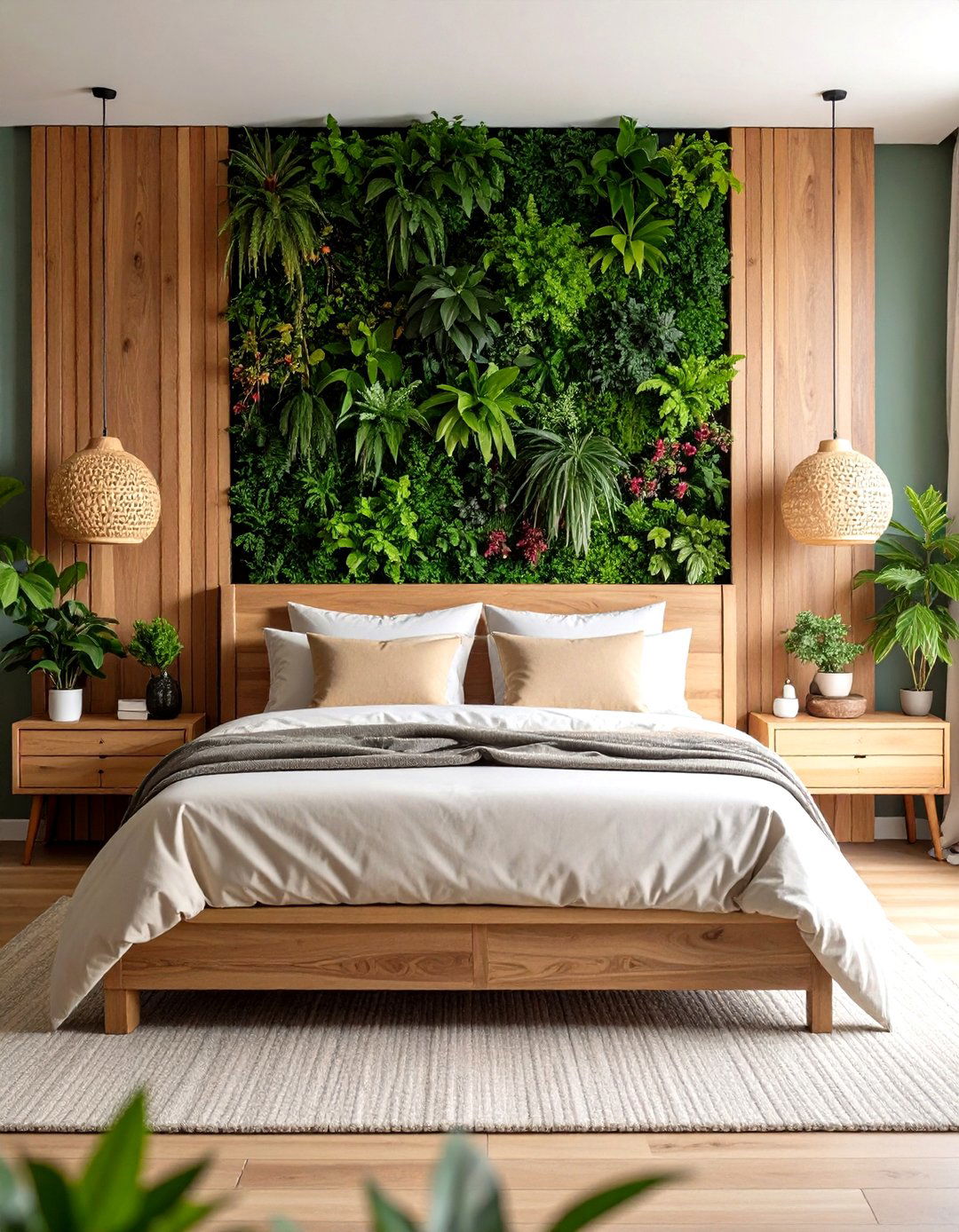 Living Plant Wall Feature - 24 Green Bedroom Ideas