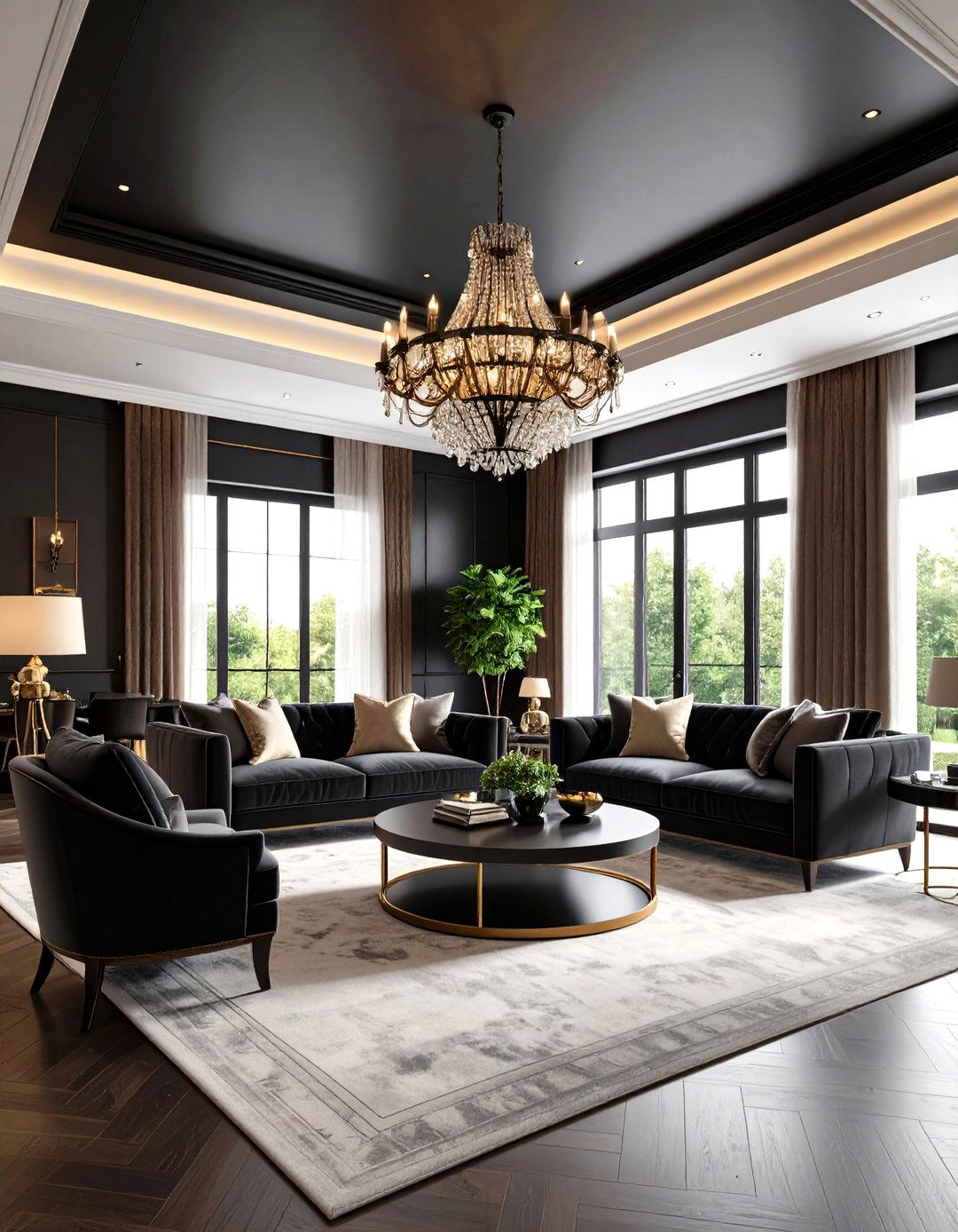 Living Room Black Tray Ceiling - 24 black ceiling ideas