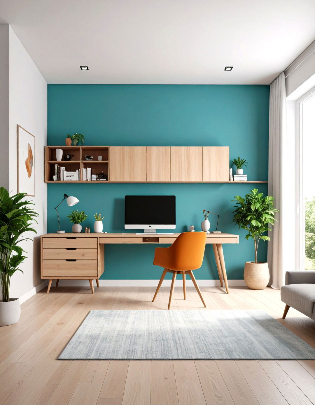 Living Room Discrete Desk Nook with Entertainment Integration - 24 Built-in Desk Ideas