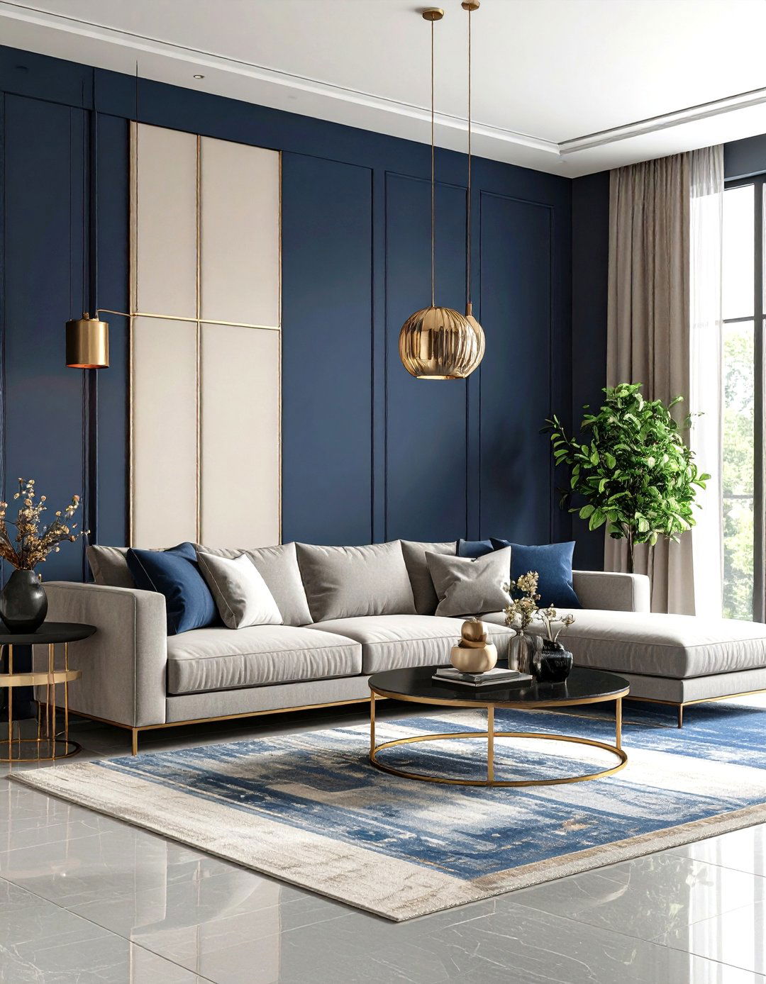Living Room Vertical Accent Wall Feature - 24 Two Tone Wall Paint Ideas