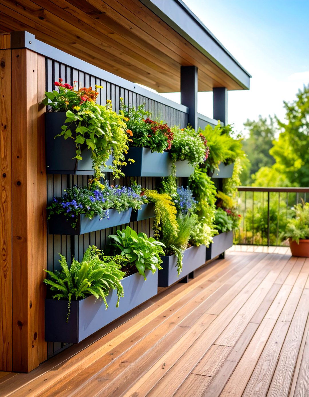 Living Vertical Garden Privacy Wall with Modular Planters - 24 Deck With Privacy Wall
