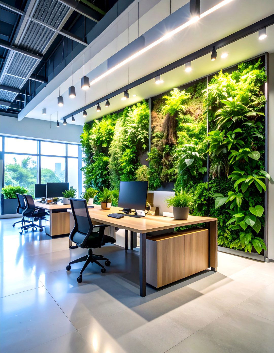 Living Wall Vertical Garden Office - 24 Green Home Office Ideas