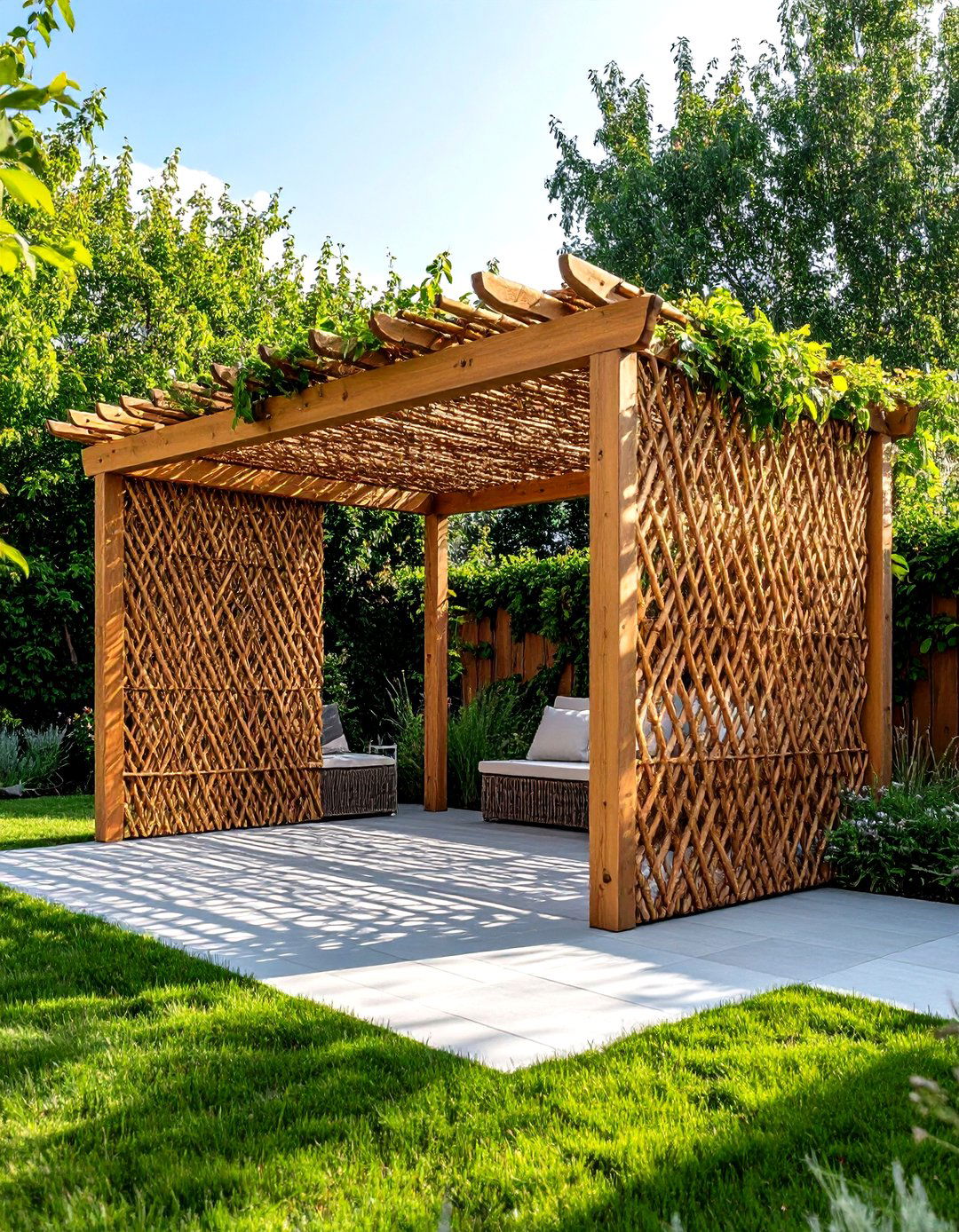 Living Willow Patio Privacy with Natural Architecture - 24 Patio Privacy Ideas