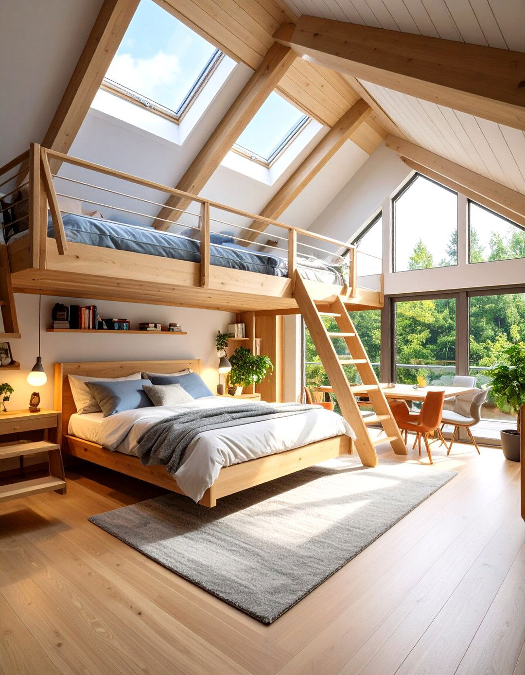 Loft Sleeping Area with Ship Ladder Access - 24 One Room Cabin Interior Design Ideas