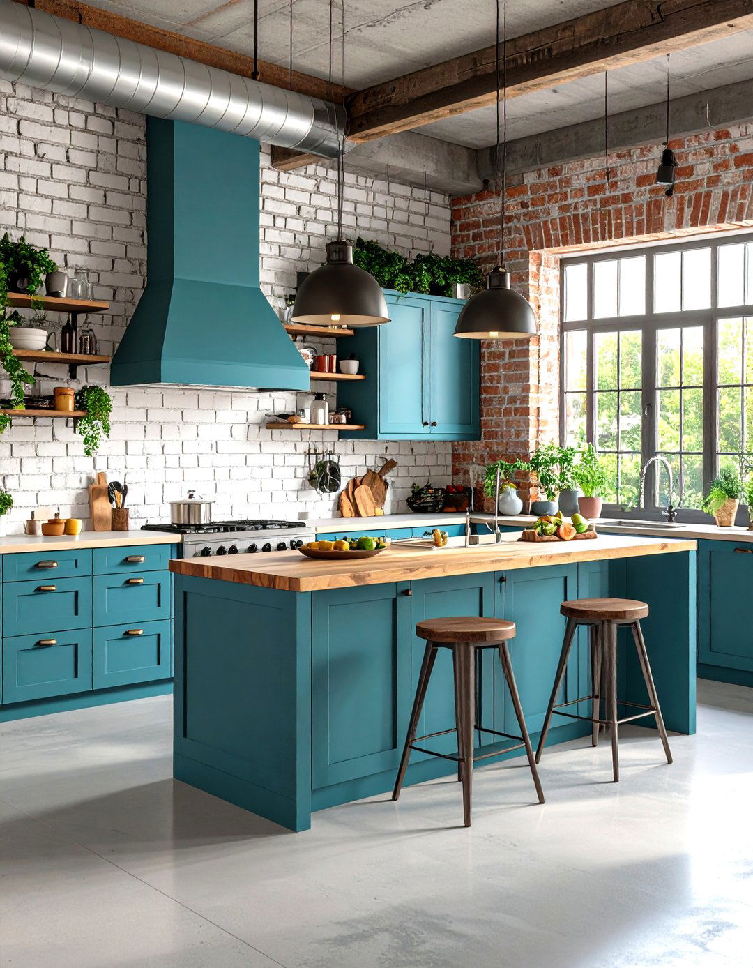 Loft Style Teal Kitchen Design - 24 Teal and White Kitchen Ideas