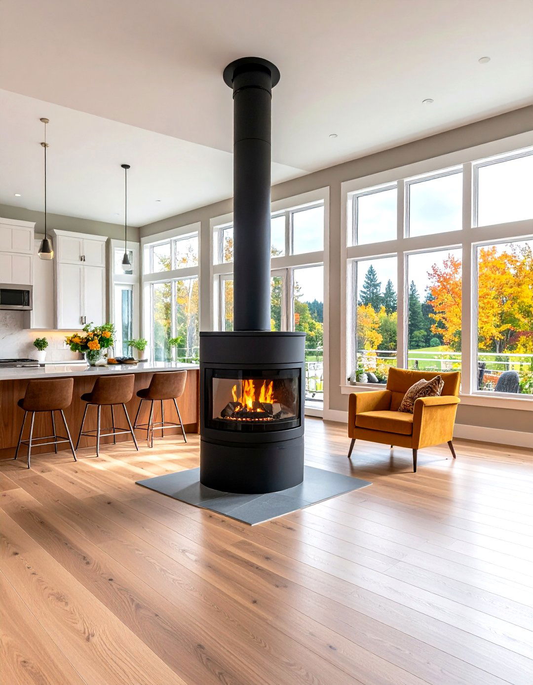 Log Burner in Open Plan Kitchen Diner - 24 Log Burner Ideas
