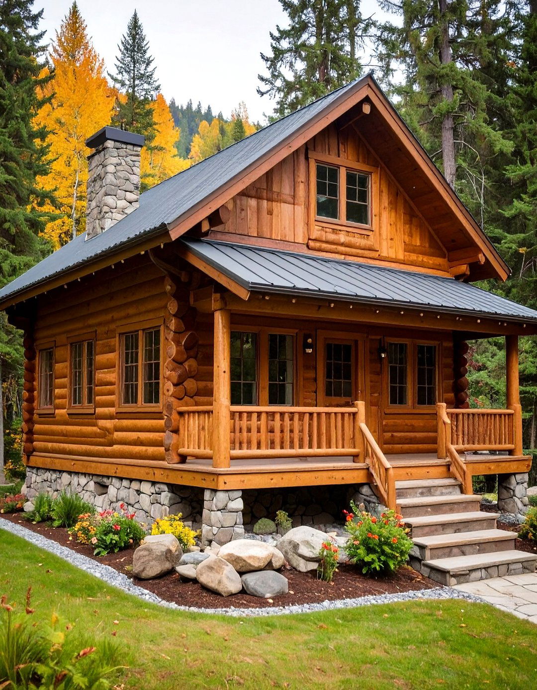 Log Cabin Brown Logs with Cream Chinking - 24 Cream and Brown House Exterior Ideas