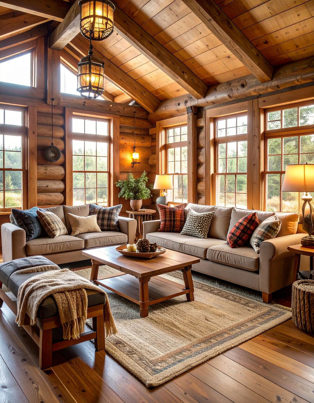 Log Cabin Inspired Interior - 24 Primitive Living Room Ideas