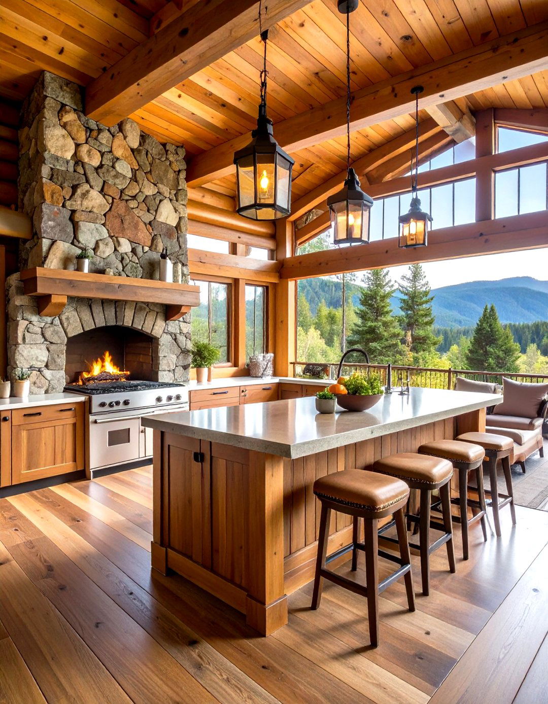 Log Cabin Inspired Outdoor Room - 24 Rustic Outdoor Kitchen Ideas