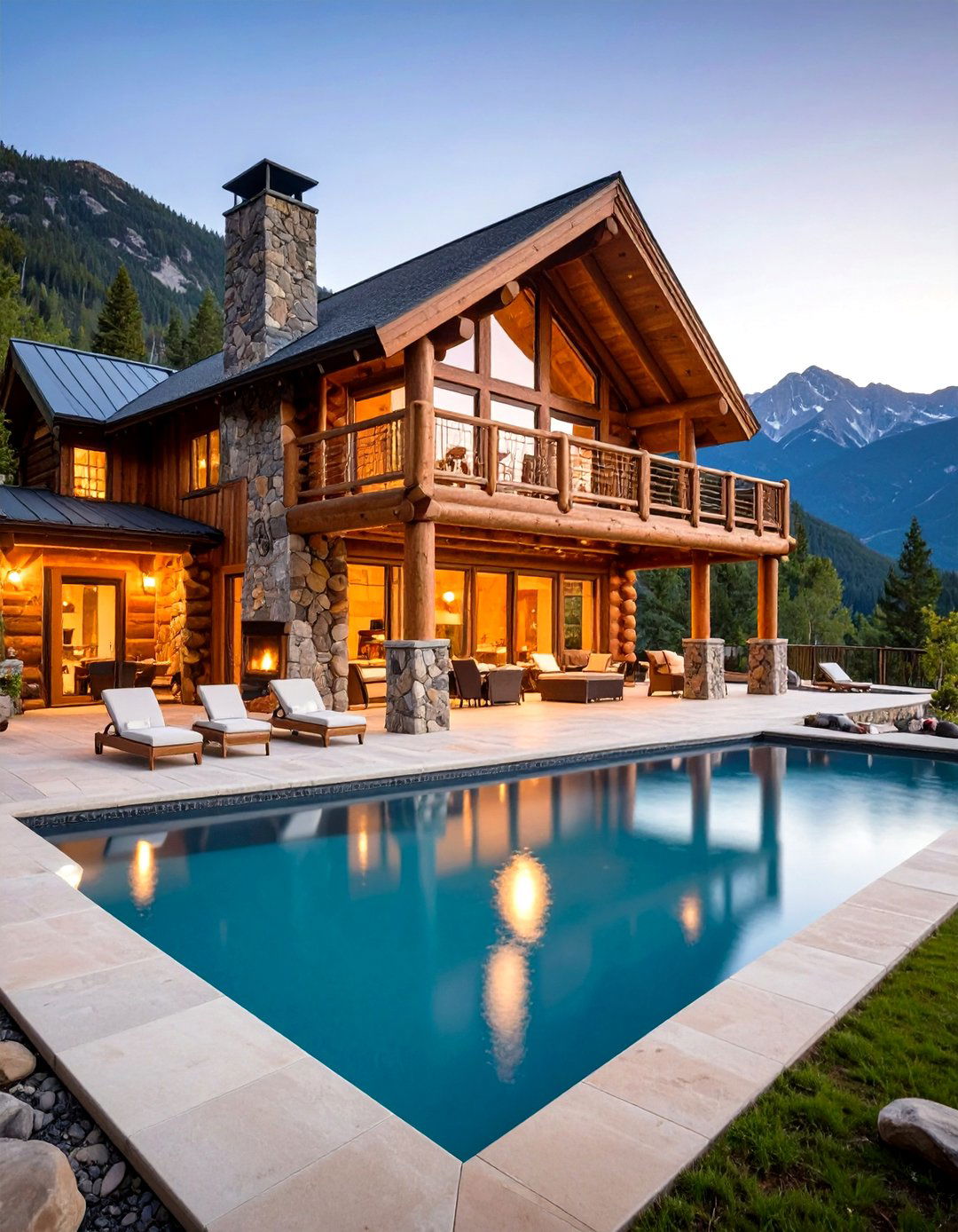 Log Cabin Pool House with Wrap Around Porch - 24 Rustic Pool House Ideas