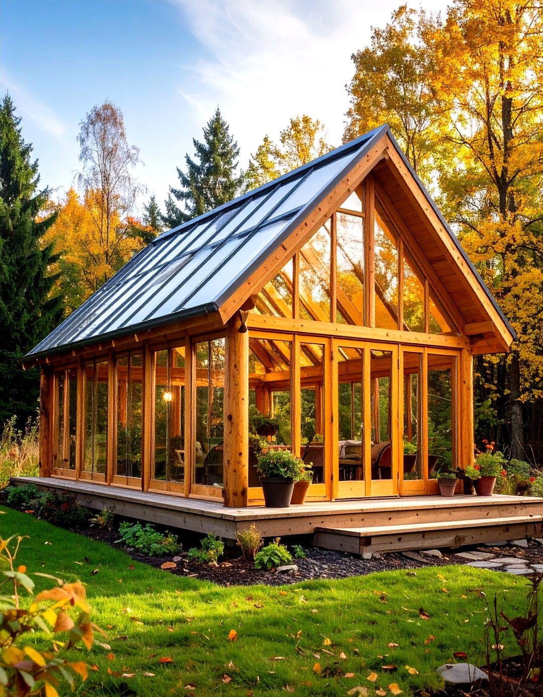 Log Cabin Style Greenhouse Shed with Natural Materials - 24 Greenhouse and Shed Combo Ideas