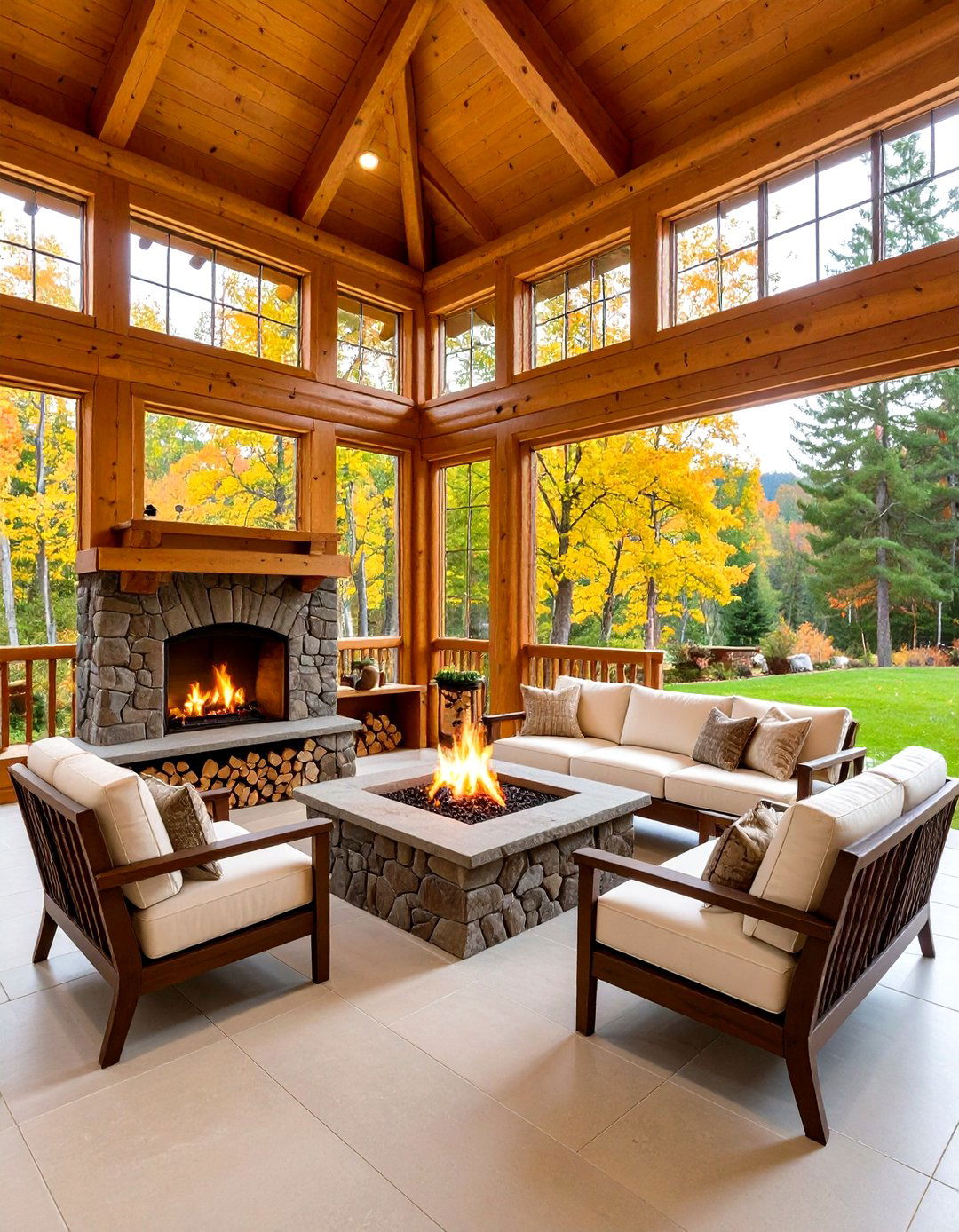 Log Cabin Style Wood Storage Fire Pit - 24 Wood Burning Fire Pit Ideas