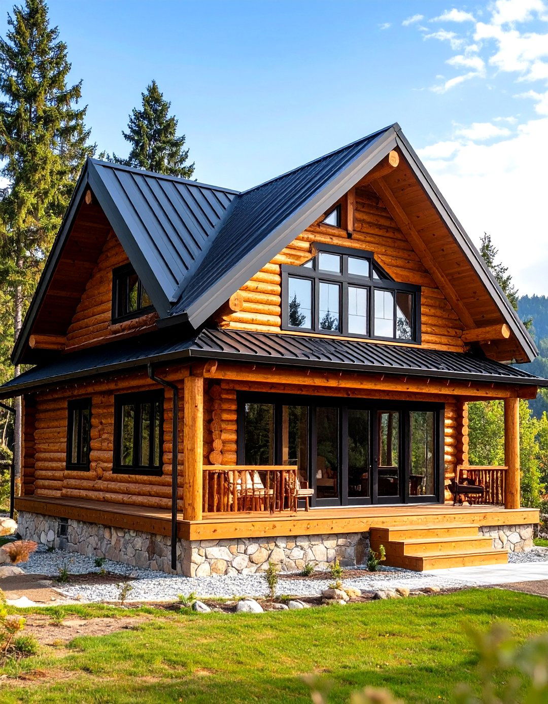 Log Cabin Style with Black Metal Roofing - 24 Exterior Home with a Black Roof Ideas