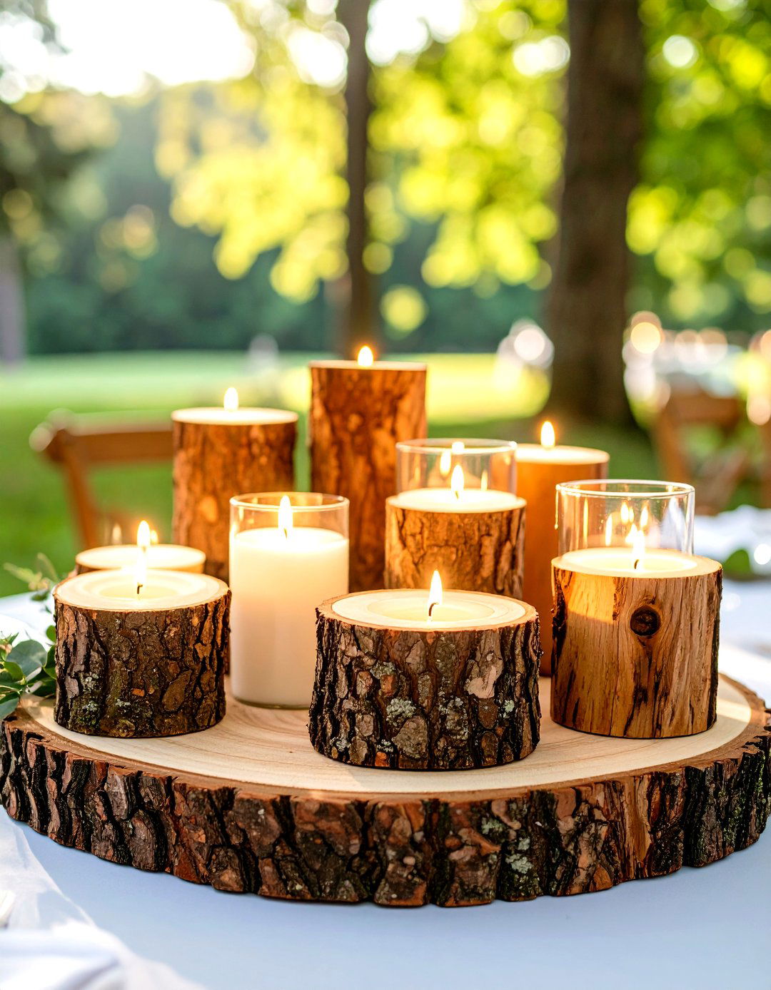 Log Slice Candle Holders - 24 Rustic Wedding Centerpieces