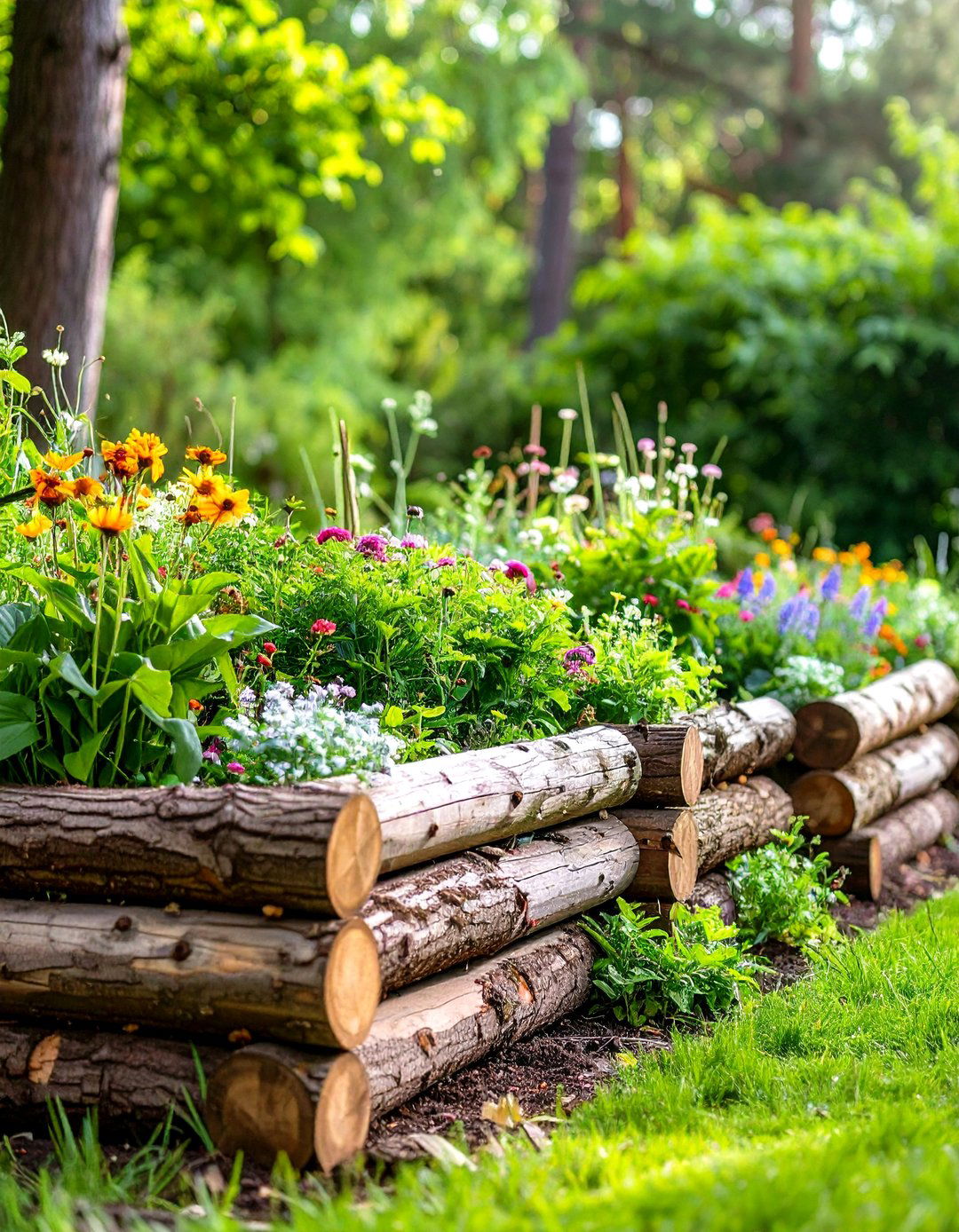 Log and Branch Construction - 24 Inexpensive Raised Garden Bed Ideas
