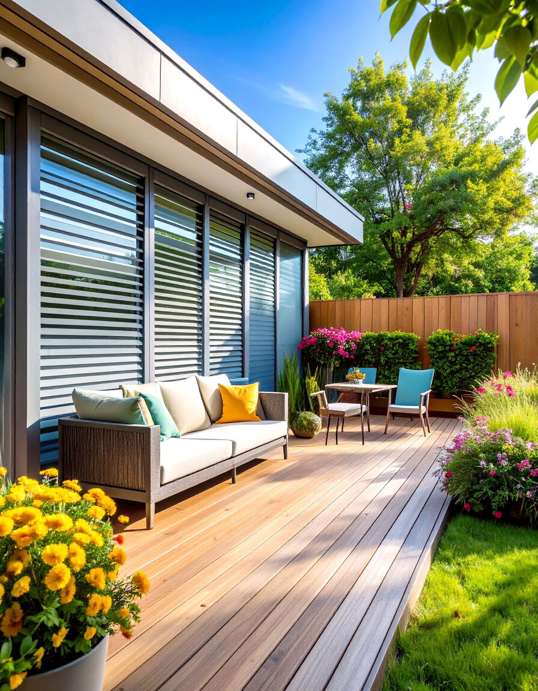 Louvered Privacy Wall with Adjustable Slat System - 24 Deck With Privacy Wall