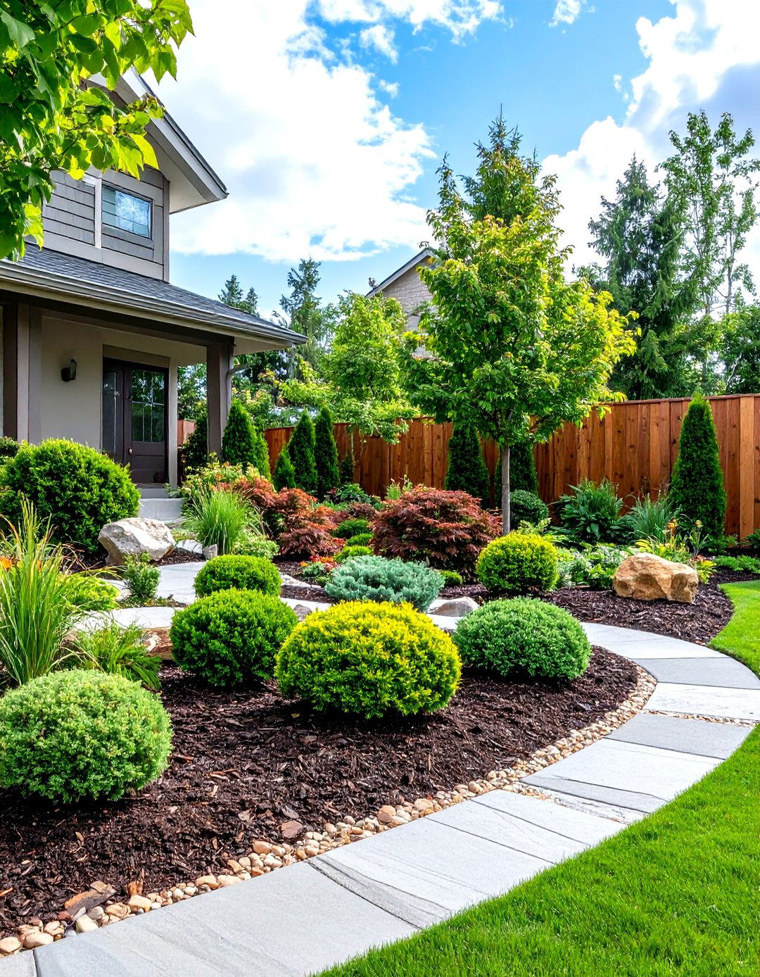 Low Maintenance Evergreen Design - 24 Front Yard Evergreen Landscaping Ideas