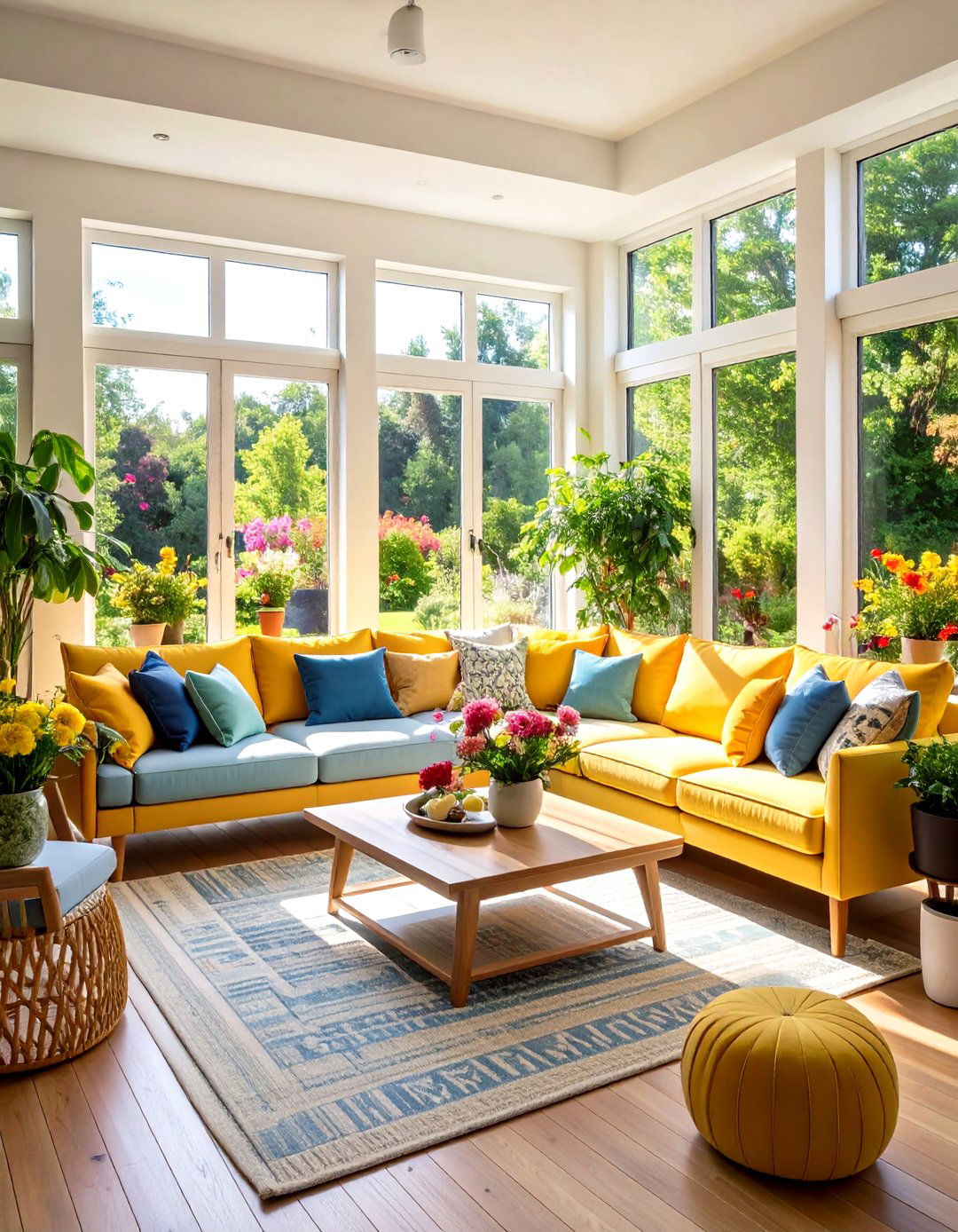 Low Profile Sectional Sunroom Layout - 24 Mid-century Modern Sunroom Ideas