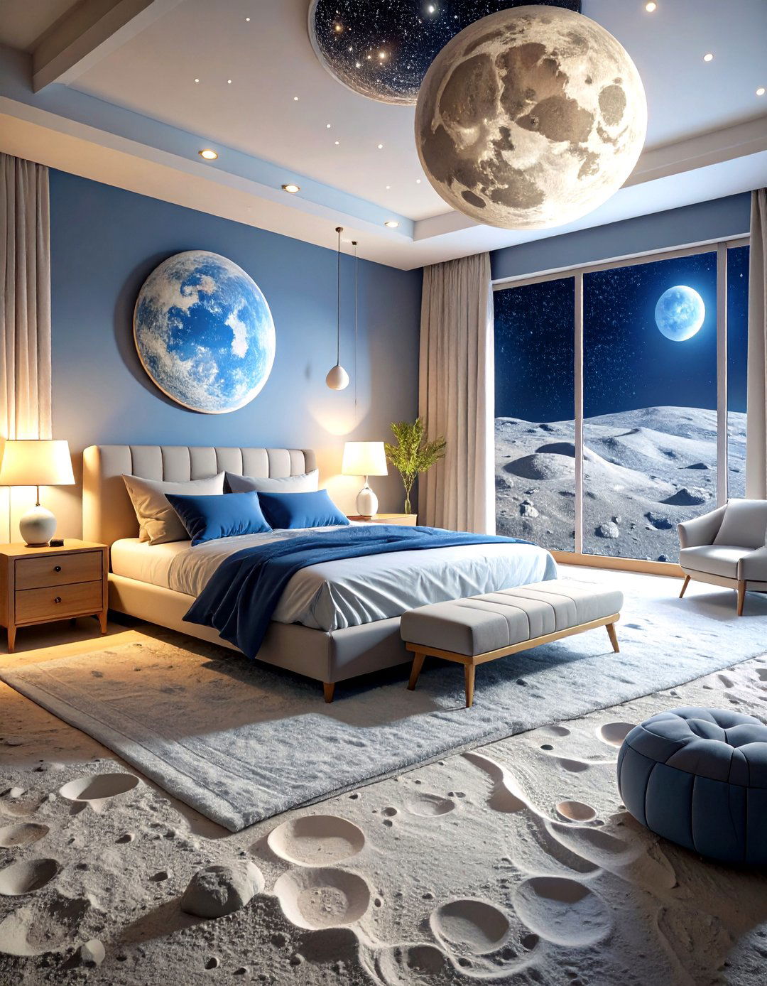 Lunar Landscape Floor Design - 24 galaxy space-themed bedroom ideas