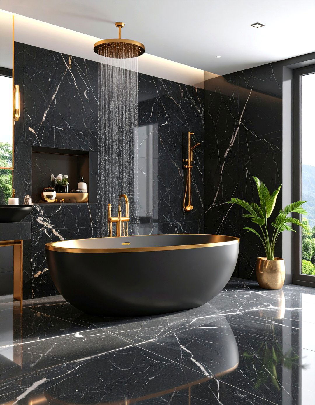 Luxurious Black Marble Bathroom Retreat - 24 Black Room Ideas