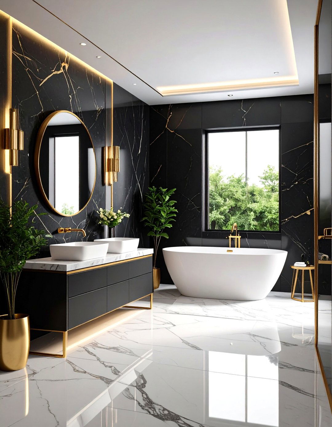 Luxurious Black Marble Veining - 24 black and gold powder room ideas