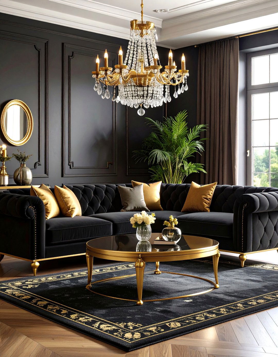 Luxurious Black Velvet Living Room - 24 Black Living Room Ideas