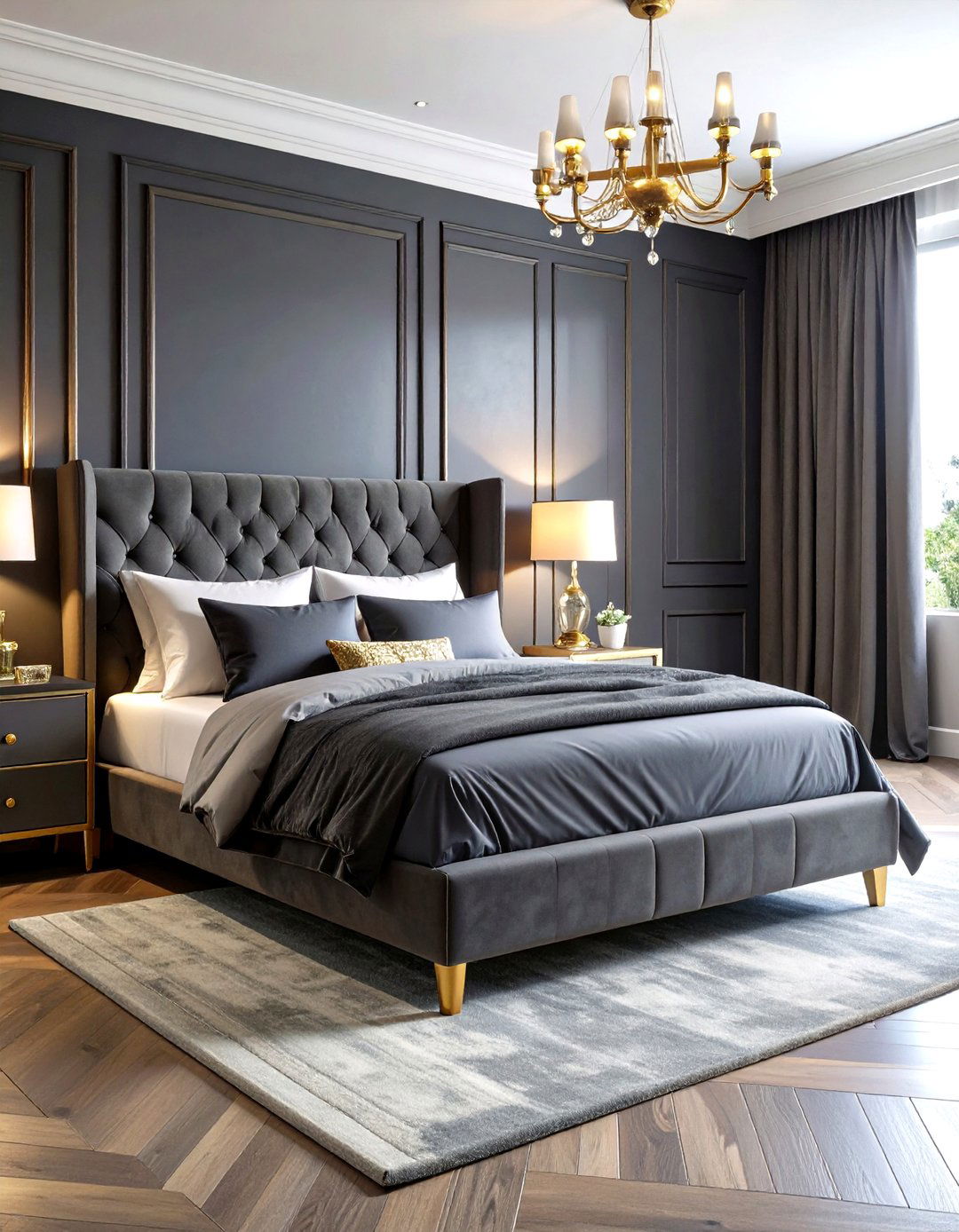 Luxurious Dark Grey Velvet Theme - 24 Dark Grey Bedroom Ideas