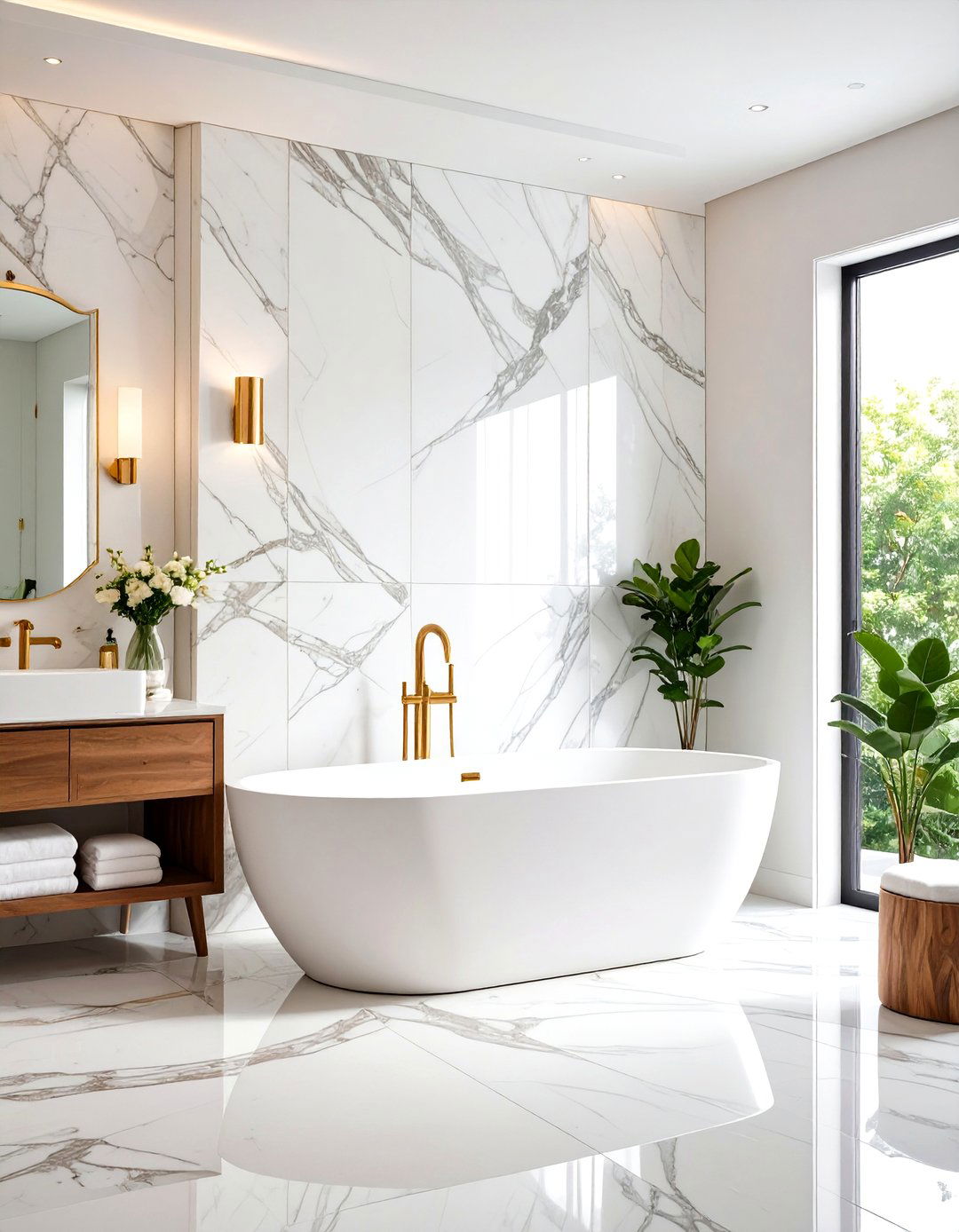 Luxurious Marble Bathroom Accent Wall - 24 Bathroom Accent Wall Ideas