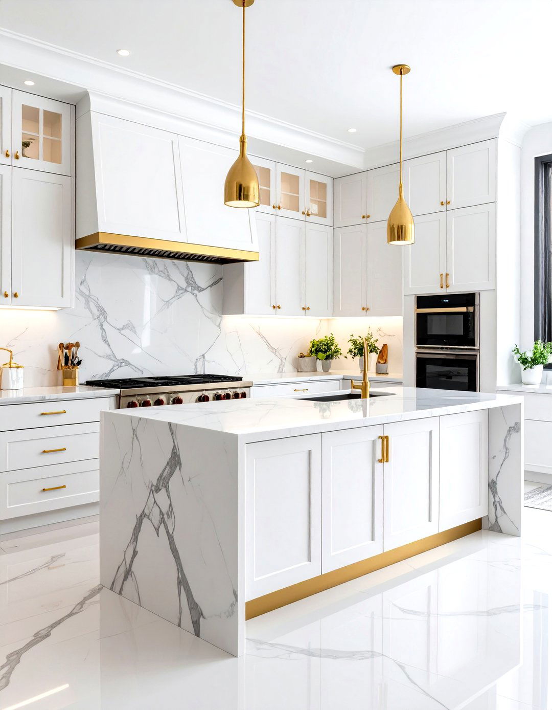 Luxurious Marble and White - 24 Kitchen With White Appliances Ideas