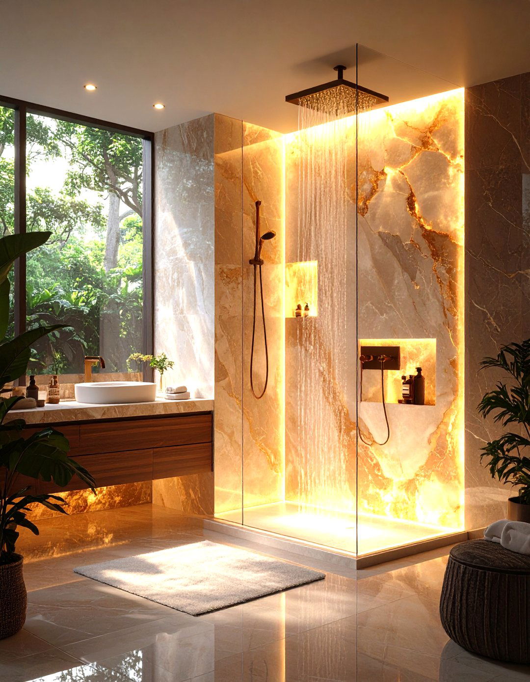 Luxurious Onyx Backlighting Drama - 24 Stone Shower Design Ideas