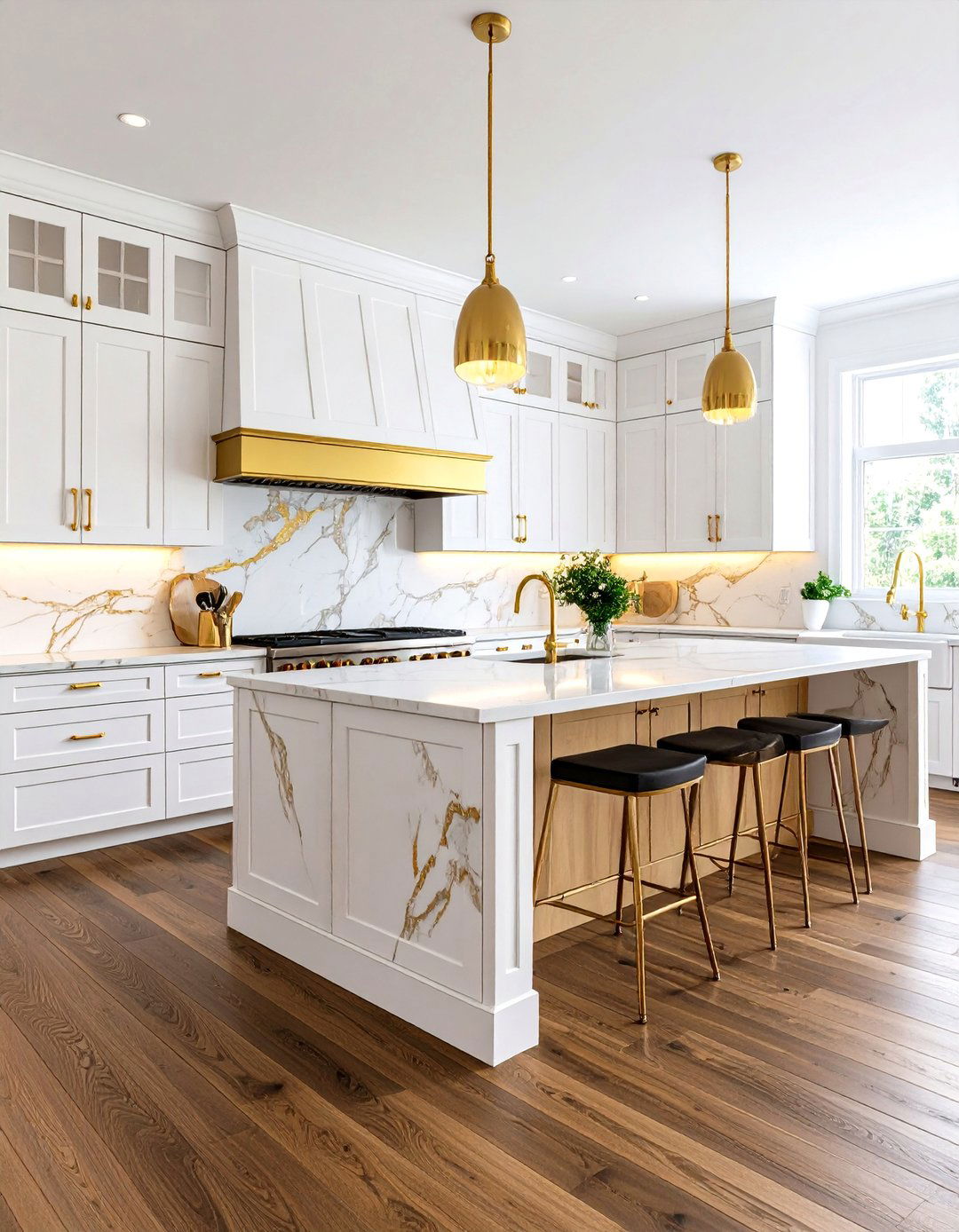 Luxurious Traditional with Gold Veined Marble - 24 black white and gold kitchen ideas