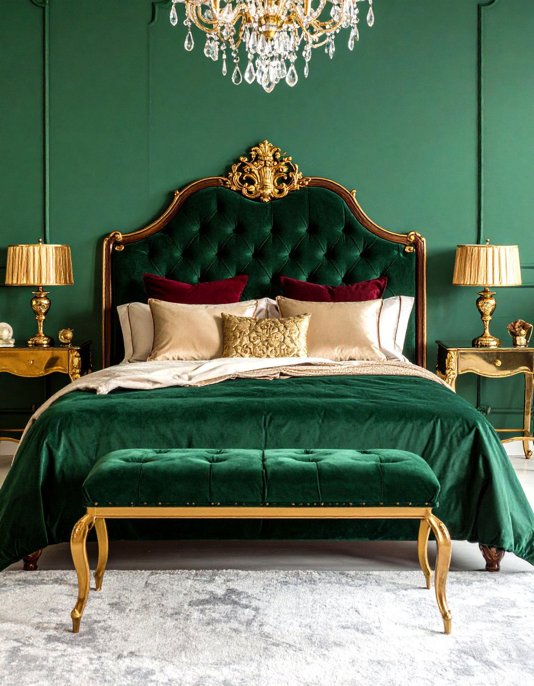 Luxurious Velvet and Gold Accented Bedroom - 24 Apartment Decorating Ideas