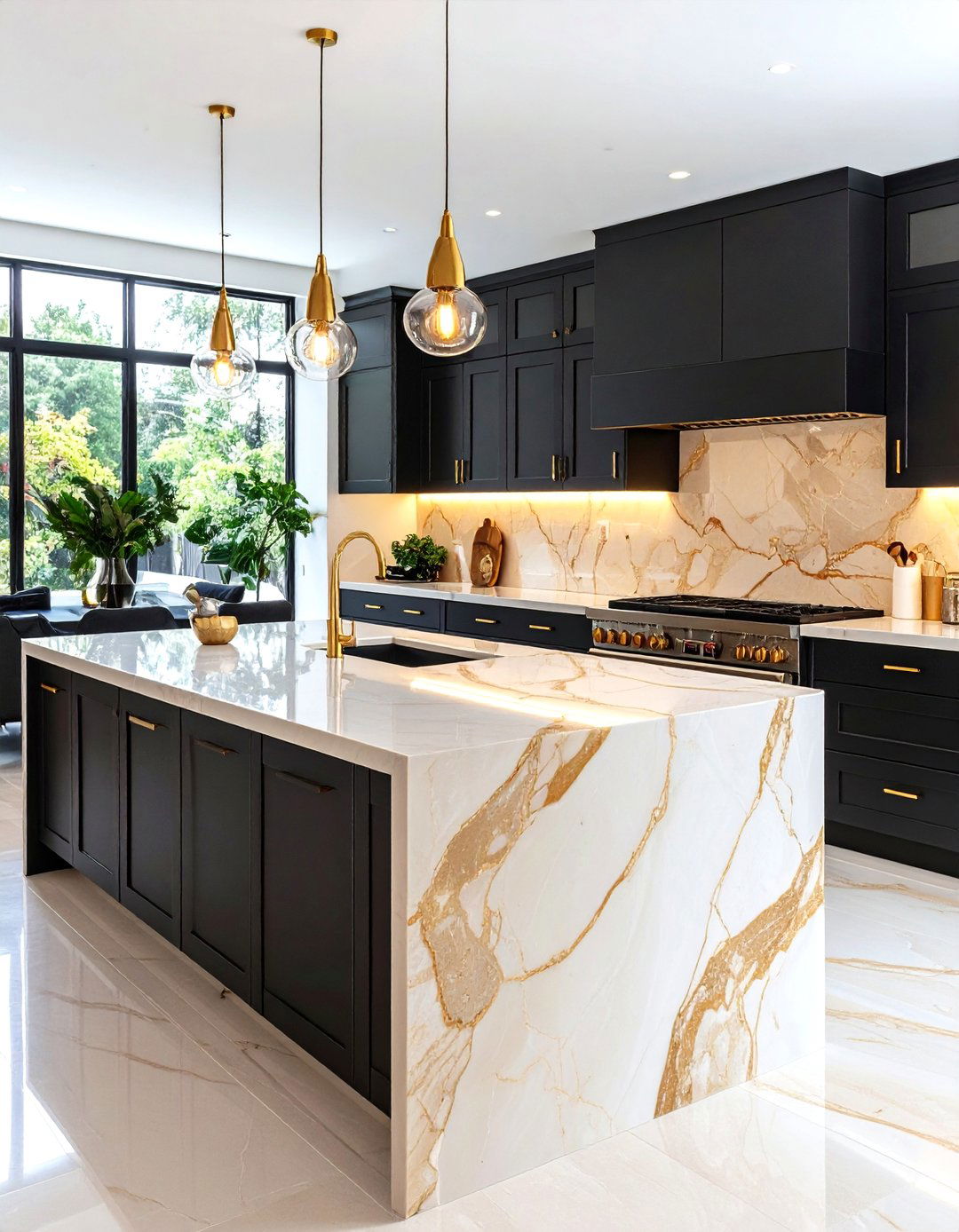 Luxury Beige Onyx and Black Cabinetry Kitchen - 24 black and beige kitchen ideas
