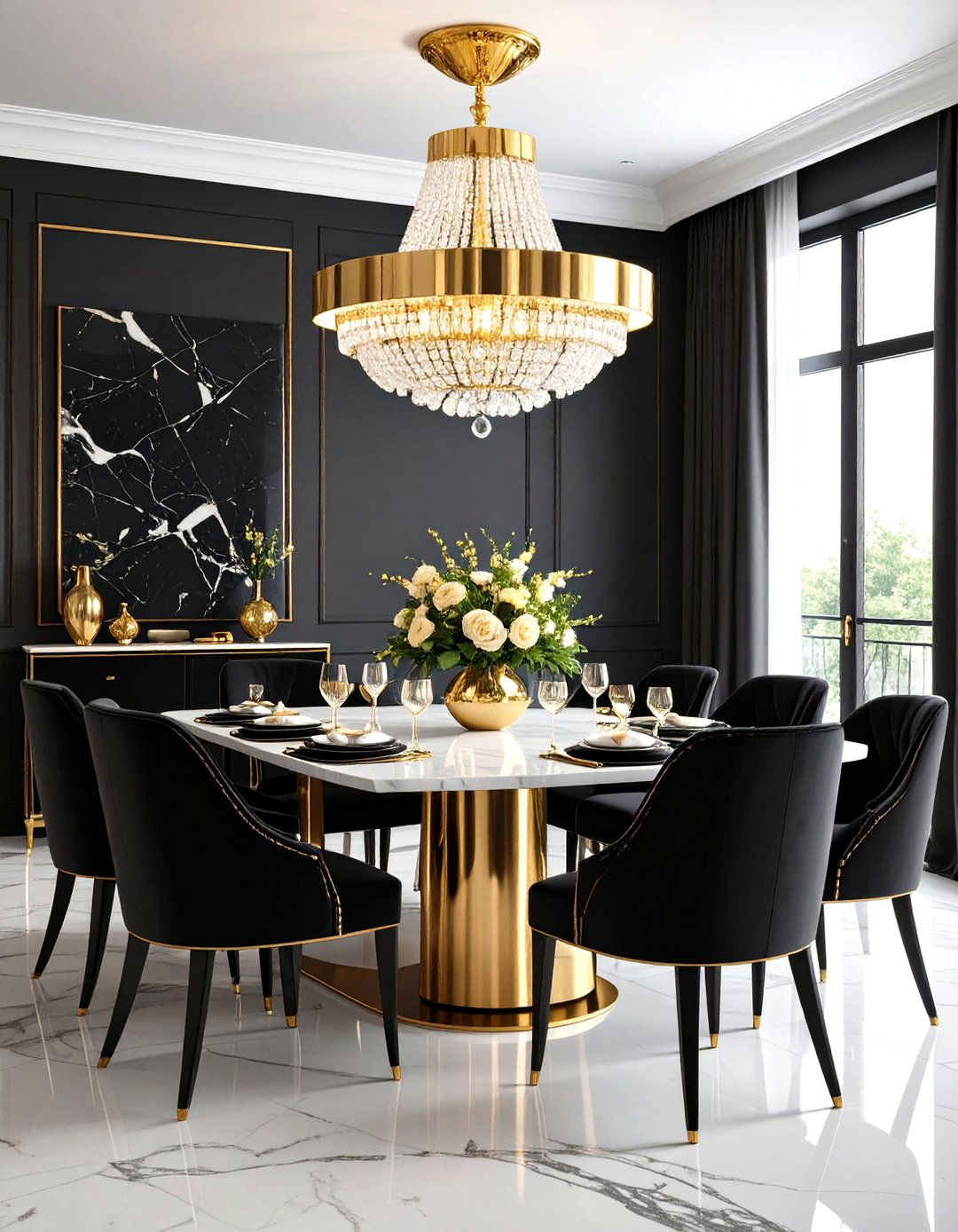 Luxury Black and Gold Dining Room - 24 Black Accent Wall Dining Room Ideas