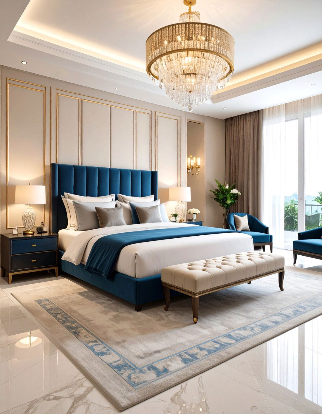 Luxury Blue Beige Hotel Style Bedroom - 24 blue and beige bedroom ideas