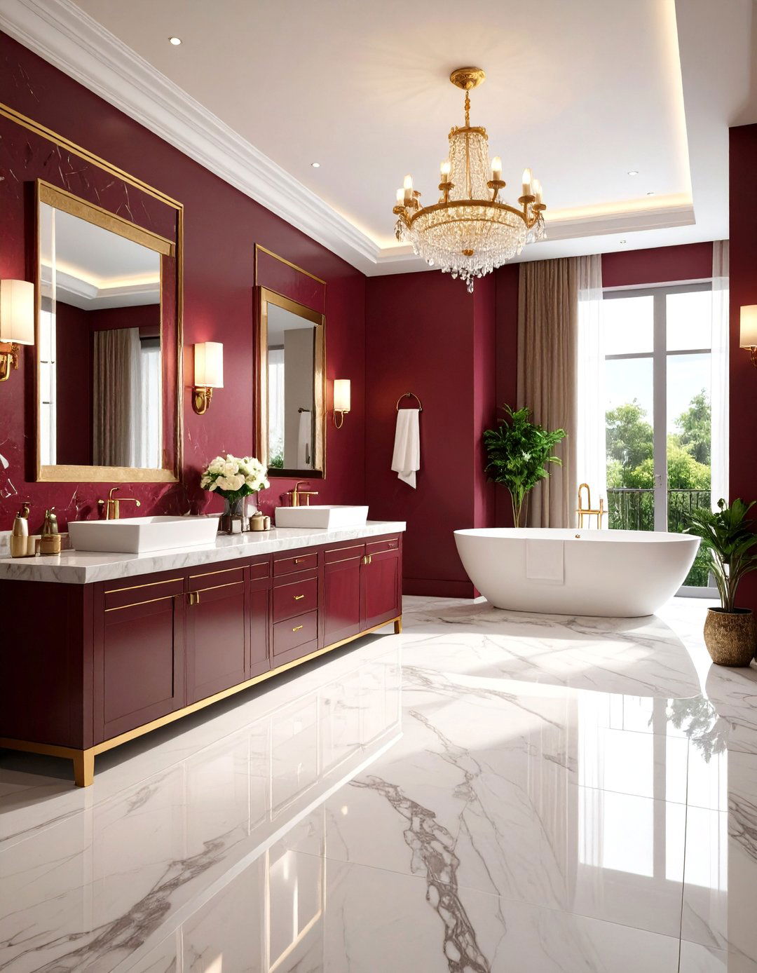 Luxury Burgundy Hotel Style Design - 24 Burgundy Bathroom Ideas