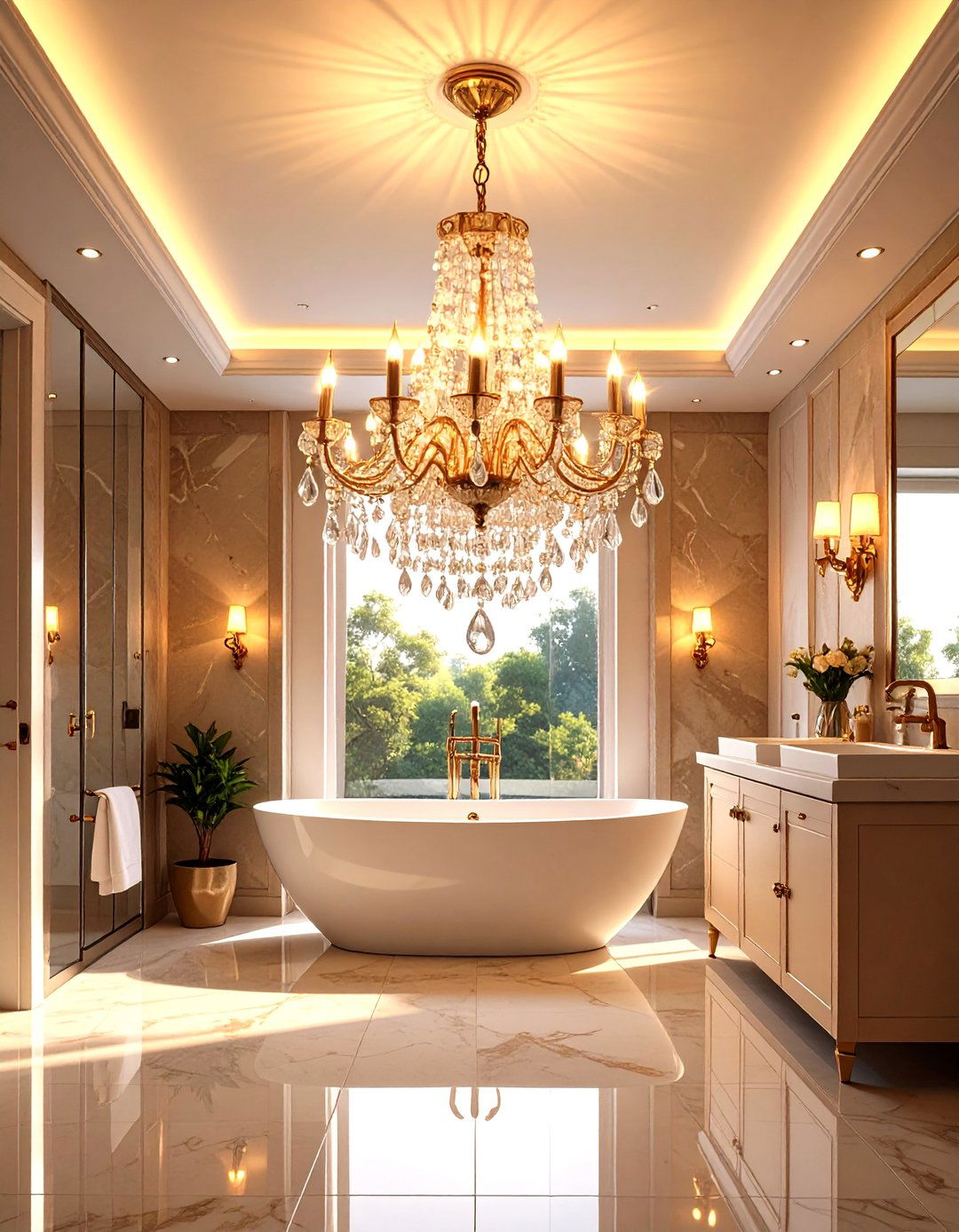 Luxury Chandelier Installation - 24 Bathroom Ceiling Ideas
