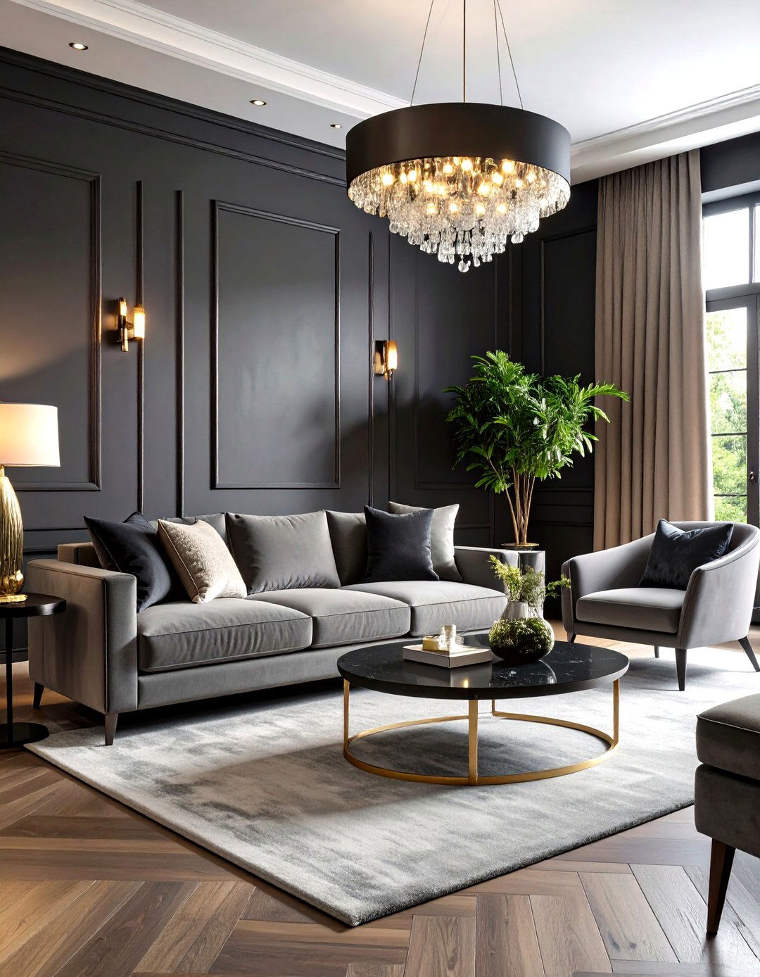 Luxury Contemporary Living Room - 24 Living Room With Grey Walls and Black Trim
