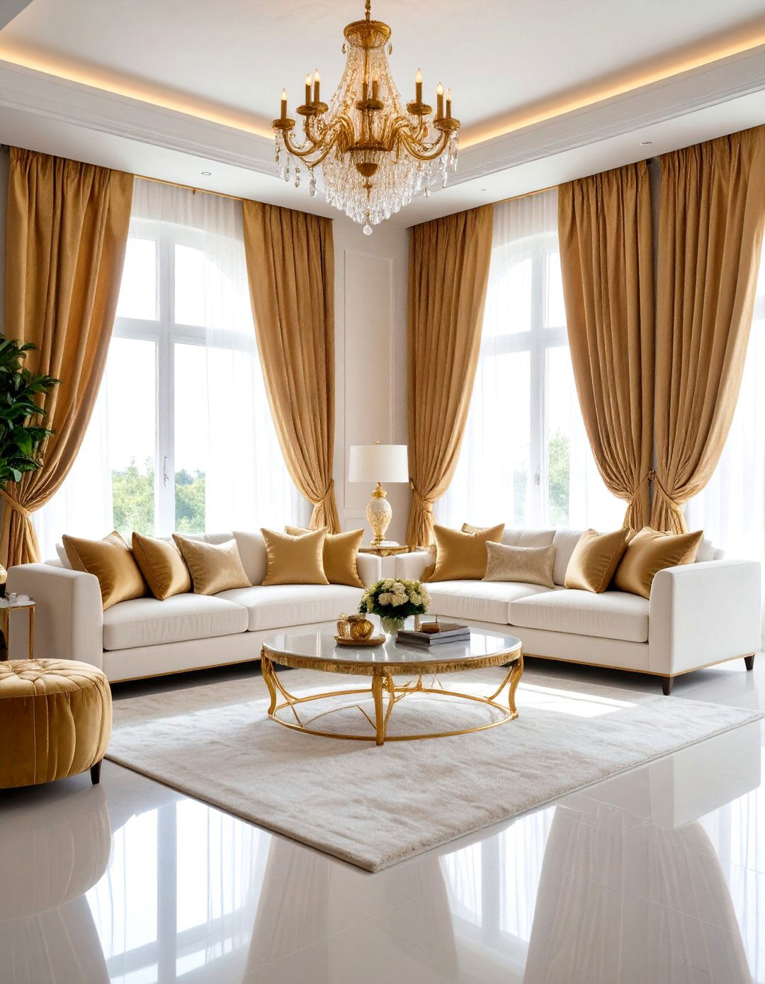 Luxury Fabric White Gold Living Room - 24 White and Gold Living Room Ideas