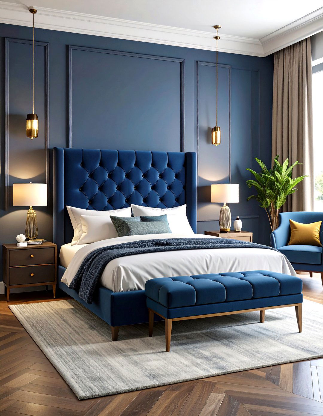 Luxury Hotel Style Bedroom with Tufted Headboard - 24 Modern Bedroom Ideas