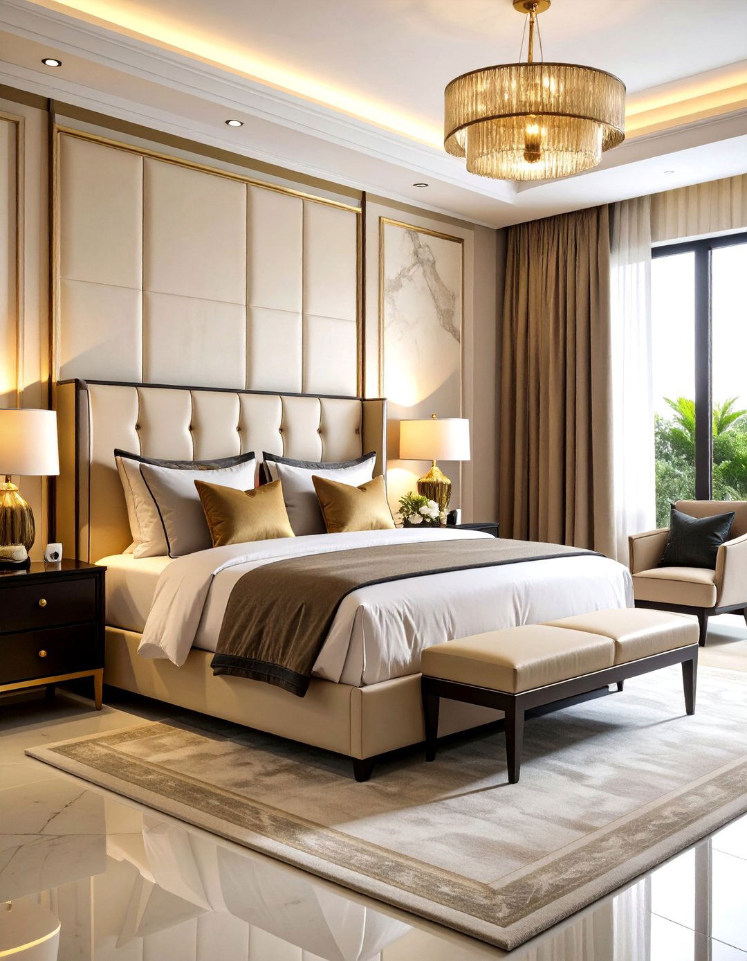 Luxury Hotel Style Cream and Black Bedroom with Premium Amenities - 24 Cream and Black Bedroom Ideas